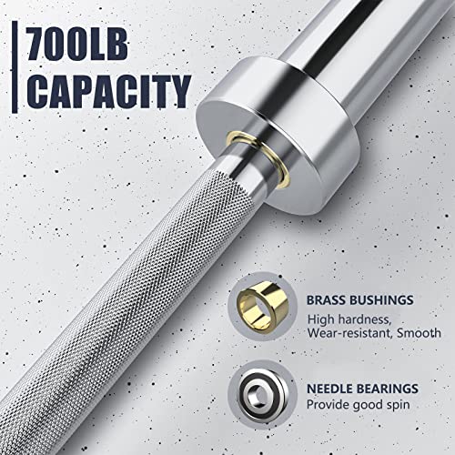7FT Olympic Barbell Olympic Bar Solid Chrome Barbell 700LBS Load Capacity(2-Inch Plate) for Weightlifting, Squats, Dead-Lifts, Presses, and Lunges