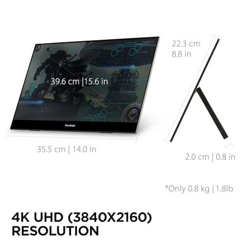 ViewSonic VX1655-4K-OLED 15.6 Inch 4K UHD Portable OLED Monitor with 2 Way Powered 60W USB C, Mini HDMI, Dual Speakers, and Built-in Stand with Magnetic Cover