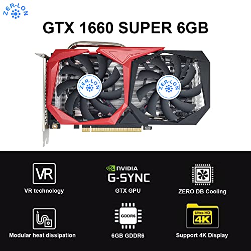 GeForce GTX 1660 Super 6GB Graphics Cards, GDRR6 192Bit PCIE 3.0X16 Computer Gaming Gpu, Dual Freeze Fans Video Card with HDMI/DP/DVI Ports Support 4K and 8K HD