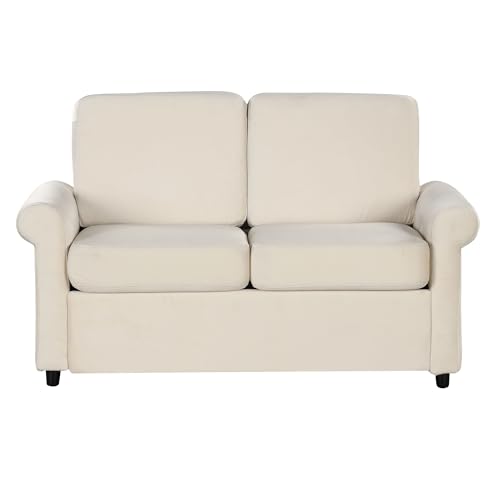 57.4" Pull Out Sofa Bed,Sleeper Sofa Bed with Premium Twin Size Mattress Pad,2-in-1 Pull Out Couch Bed with Two USB Ports for Living Room,Small Apartment, Beige(Old SKU:WF296899) Living Room Furniture