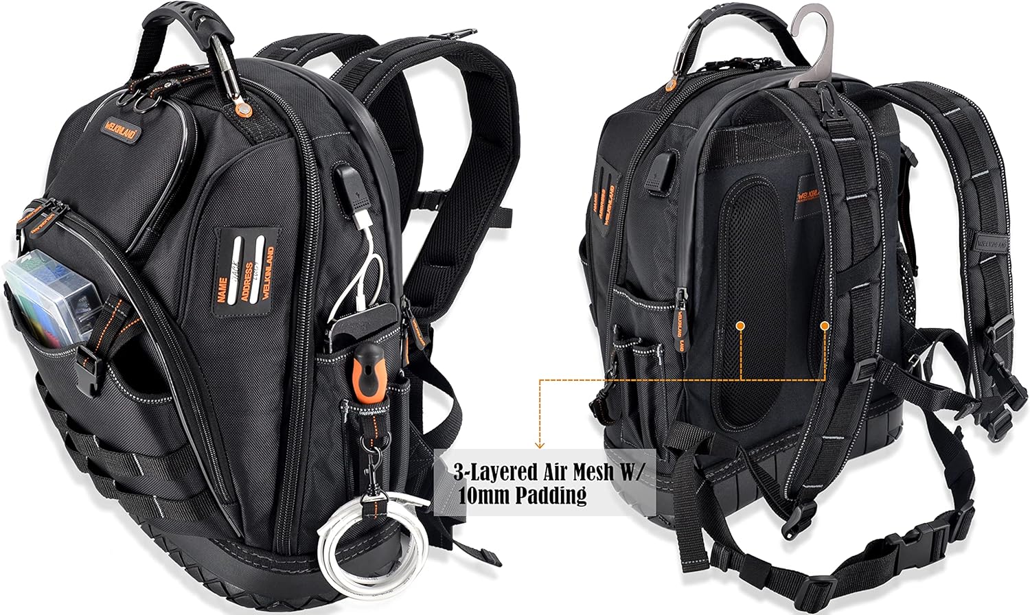 WELKINLAND 77-Pockets Tool backpack, Tool backpack for men, HVAC tool bag backpack, Electricians backpack tool bag, Large electrician backpack, Tool backpack,Tool backpack for construction