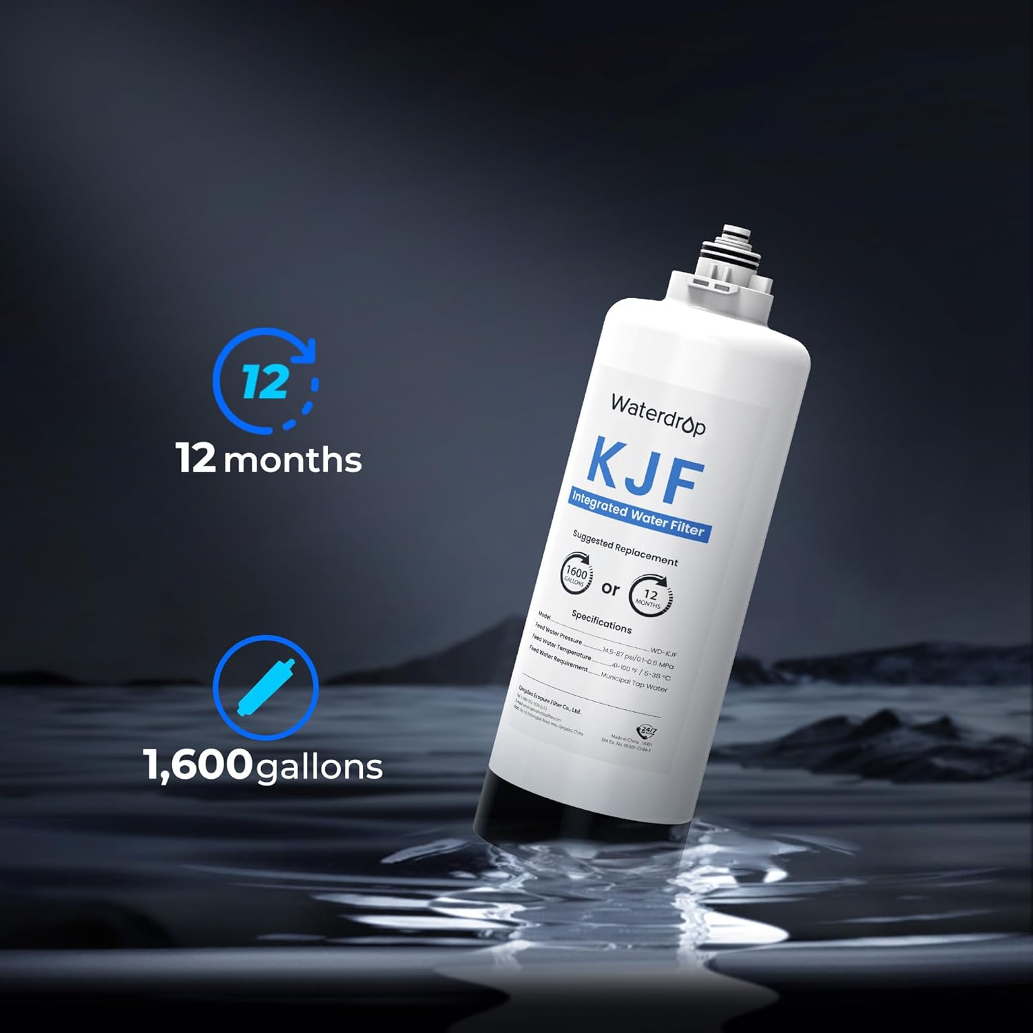 Waterdrop WD-KJF Filter, Replacement for WD-KJ600 Reverse Osmosis Instant Hot Water Dispenser System, 12-month Lifetime