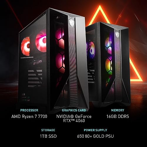 MSI Aegis Z2 Gaming Desktop (2024): AMD Ryzen R7-7700, Geforce RTX 4060, 16GB DDR5, 1TB m.2 SSD, 80+ Gold PSU, WiFi, Keyboard & Mouse, DIY Friendly, Windows 11 Home: C7NUC-817US