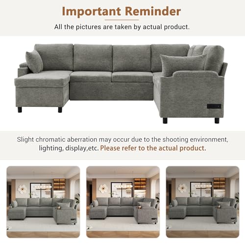 Oversized U-Shaped Sectional Sofa Couch Plush Corduroy Upholstered Modular Deep Seat Sofa&Couch Sectional W/Right Facing Chaise Lounge and 7 Toss Pillows for Home Apartment Living Room Furniture Sets