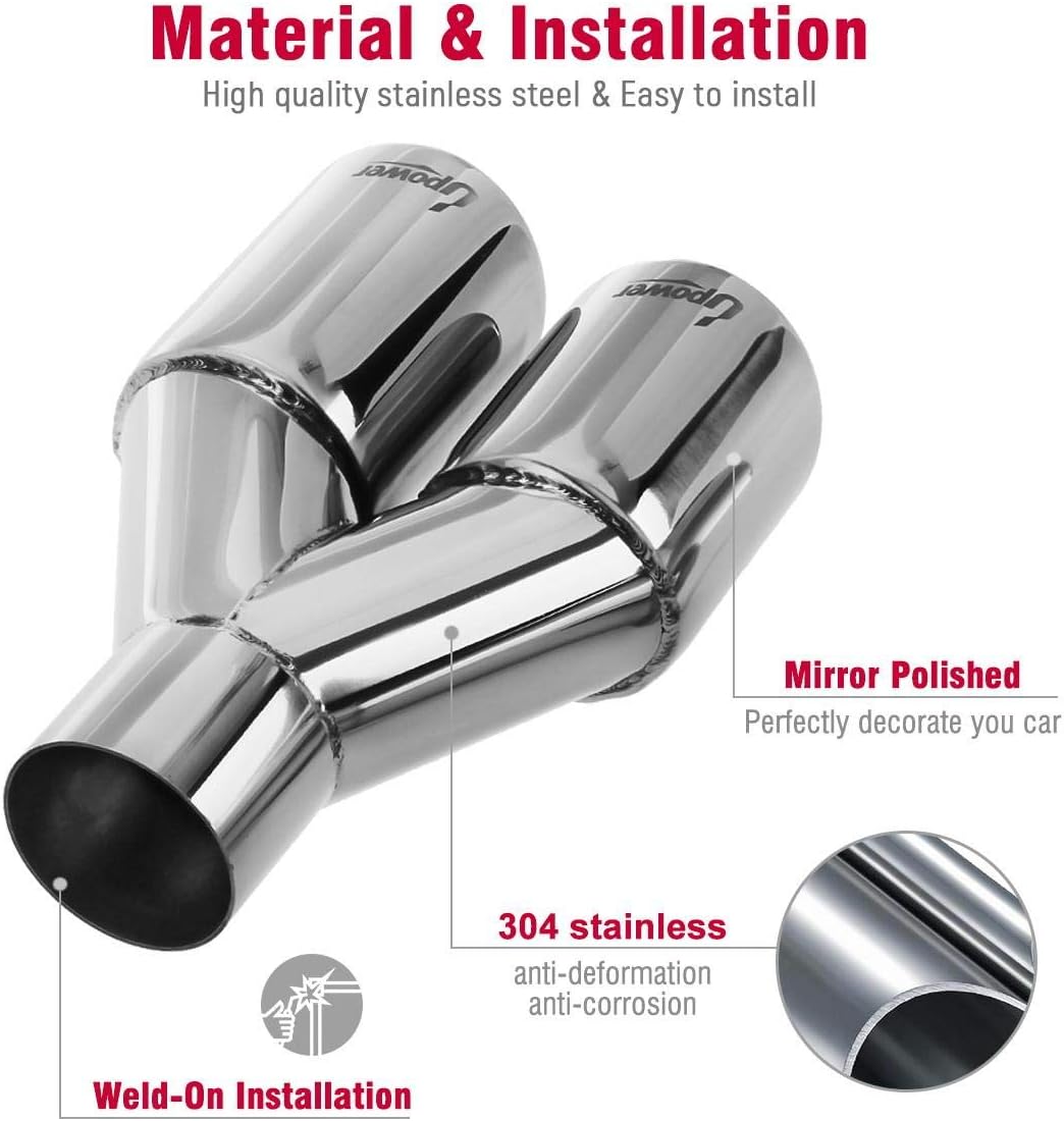 Upower 2PCS Dual Exhaust Tips 2.25 Inlet 3 Outlet Universal Car Truck 304 Stainless Steel Exhaust Tailpipe Tips 2.25 to 3 inch Weld On Tail Pipe
