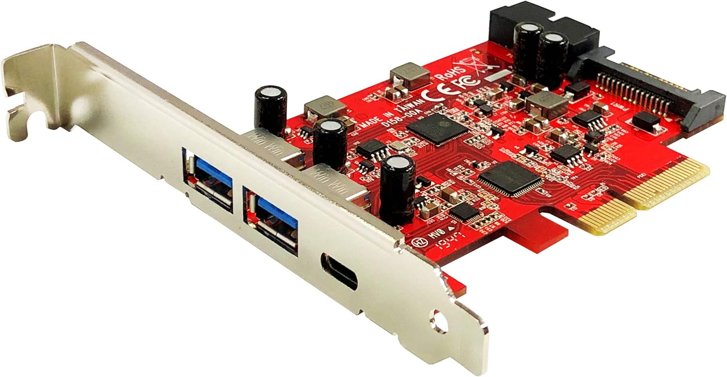 Ableconn PEX-UB158 USB 3.1 5-Port PCIe 3.0 Card (1x USB-C & 2X USB-A & 1x 2-Port Internal USB Header) - USB 3.1 PCIe Gen3 x4 Lane Host Adapter Card (ASMedia ASM3142 Controller)