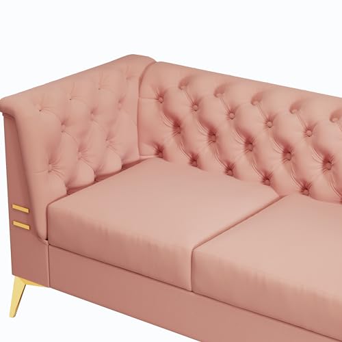 83.46'' Modern Chesterfield Velvet Sofa 3 Seater Fashion Couch with Gold Metal Legs Couches for Office,Living Room,Apartment,Furniture (83.46" White)