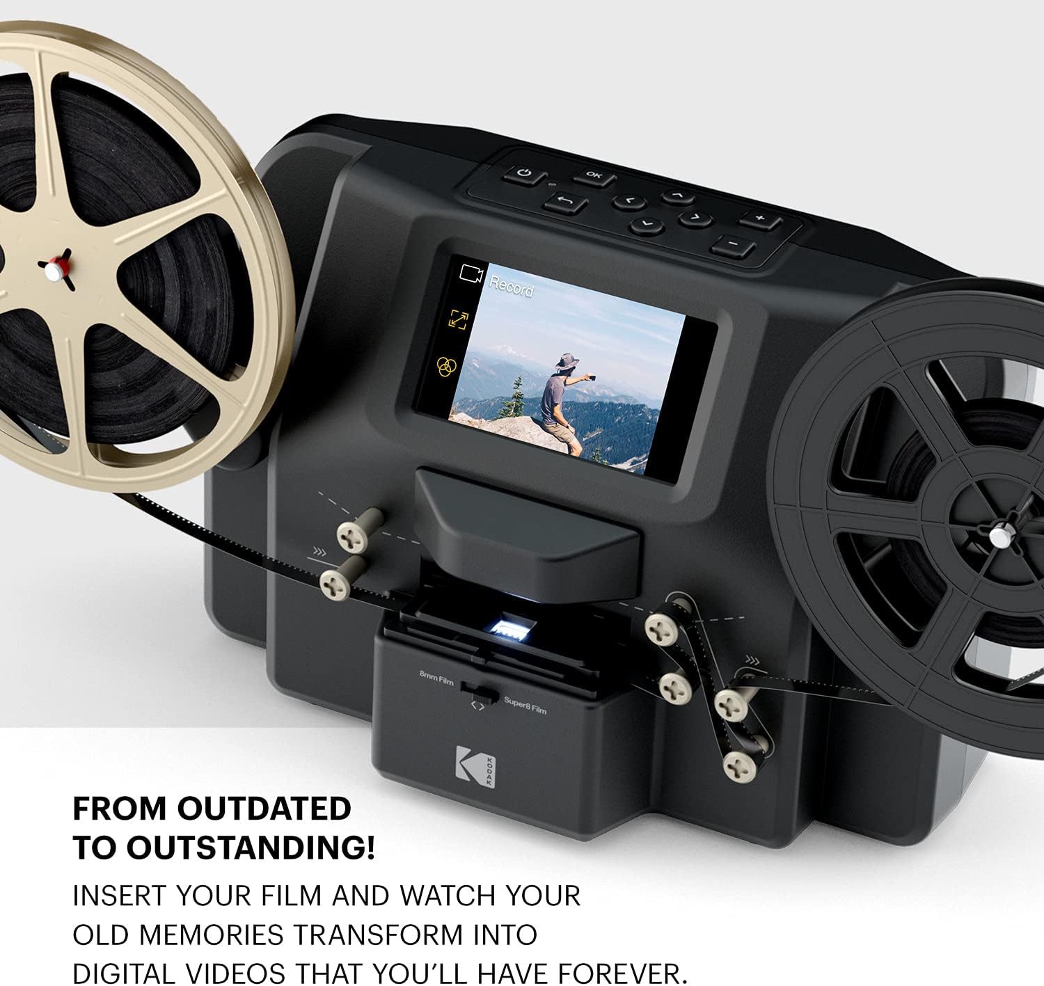 KODAK REELZ 8mm & Super 8 Films Digitizer Converter with Big 5” Screen, Scanner Converts Film Frame by Frame to Digital MP4 Files for Viewing, Sharing & Saving on SD Card for 3” 4” 5” 7” Reels