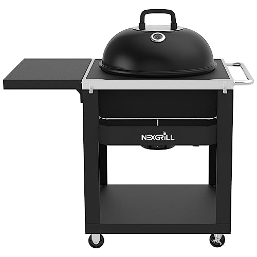 Nexgrill Premium 22" Charcoal Barrel Grill with Side Shelf, 550 sq. in. of Cooking Space, Perfect for Outdoor Cooking, BBQ, Camping, Patio, Backyard Barbeques, Black, 810-0025