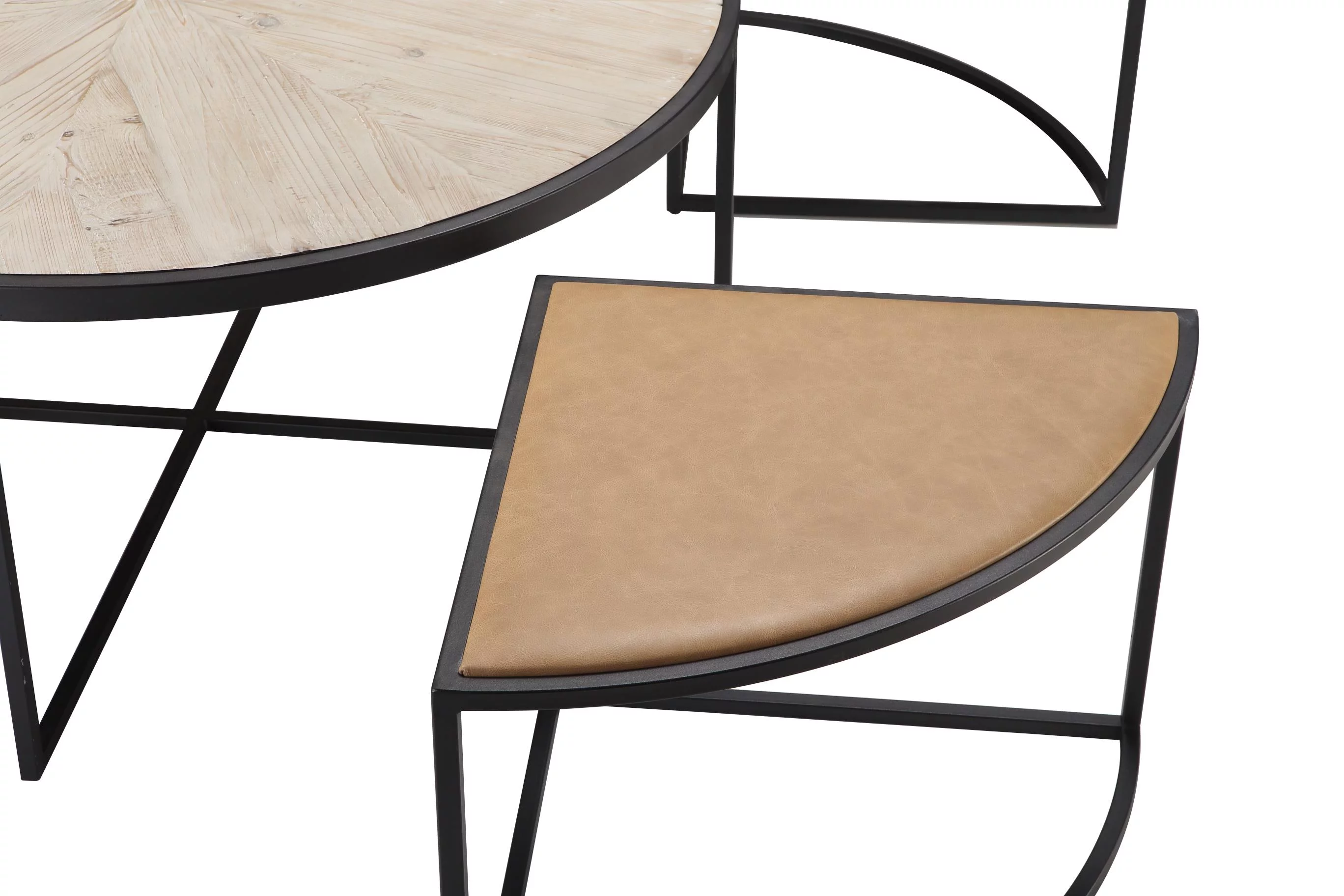 Boraam Olivia Black Finish Round Coffee Table with 4 Nesting Stools