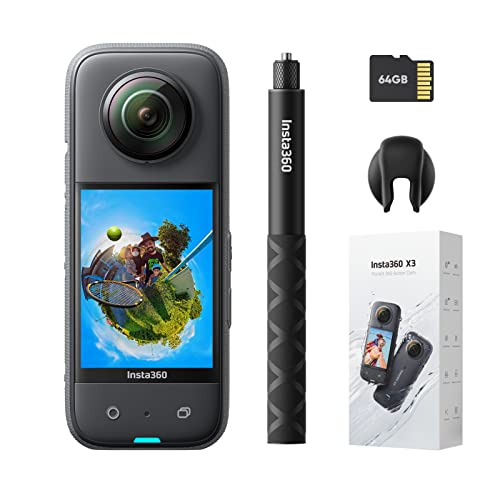 Insta360 X3 Get-Set Kit- Waterproof 360 Action Camera with 1/2" 48MP Sensors, 5.7K 360 Active HDR Video, 72MP 360 Photo, 4K Single-Lens, 60fps Me Mode, Stabilization, 2.29" Touchscreen, AI Editing