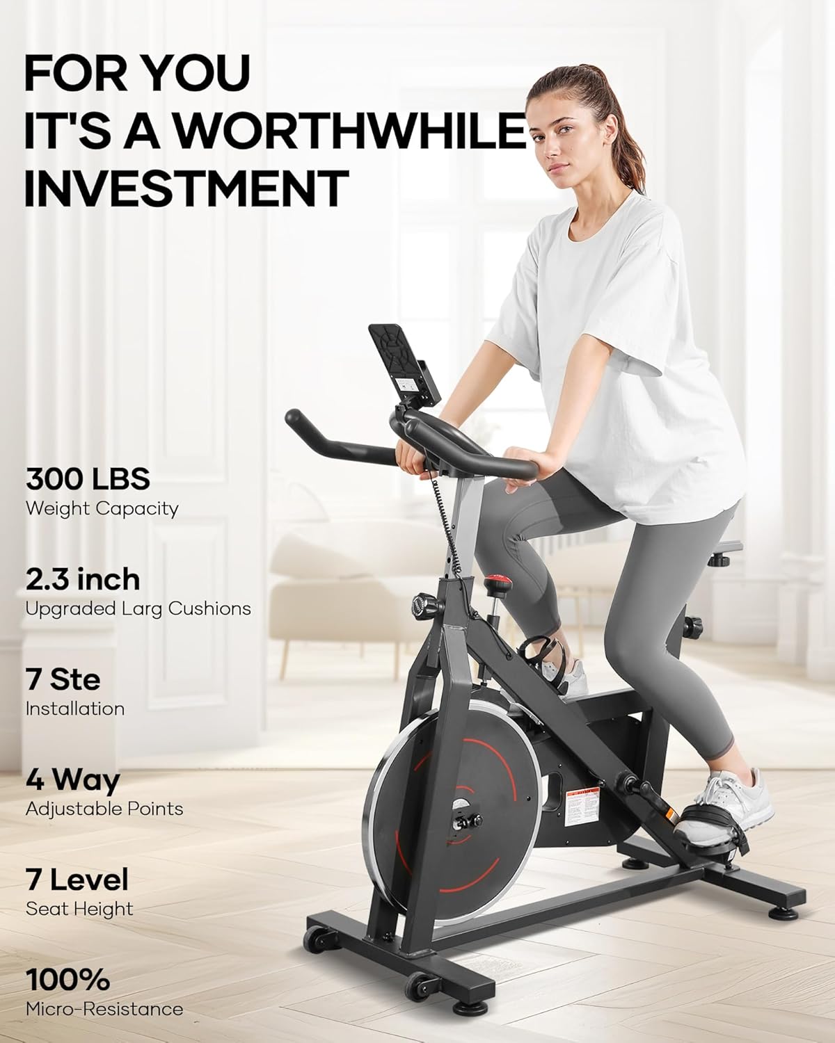 Exercise Bike Stationary Bikes for Home Cycling Bike Indoor Bike with Resistance Comfortable Seat Cushion LCD Monitor Silent Belt Drive Heavy Flywheel 300lbs Weight Capacity