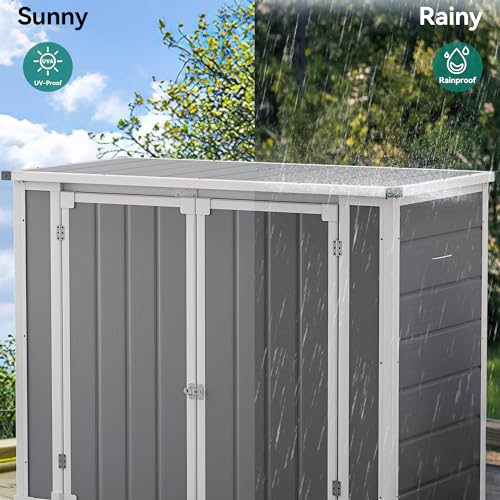 DWVO 5x3 FT Outdoor Storage Shed with Reinforced Floor, All-Weather Resin Storage Shed with Lockable Door & Window, Waterproof Plastic Tool Storage for Garden, Backyard, Patio, Lawn