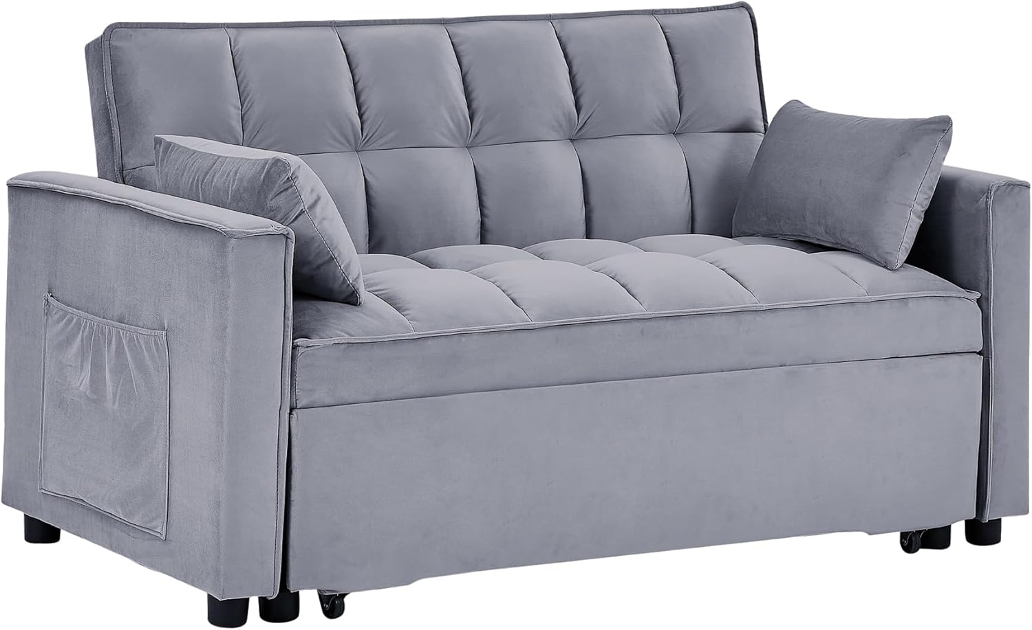 3 in 1 Tufted Convertible Sleeper Sofa Bed, Modern Velvet Futon Loveseat Couch w/Pullout Bed, Small Love Seat Lounge Daybed w/Reclining Backrest, Toss Pillows, Pockets for Living Room Small Places RV
