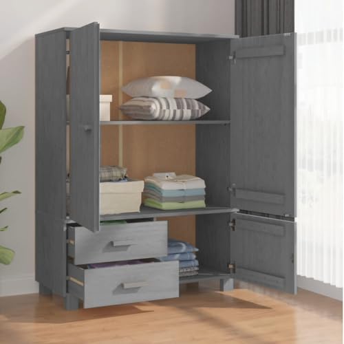 Wardrobe Dark Gray 39"x17.7"x53.9" Solid Wood Pine,Showcase Elegance and Functionality with Our Premium Wooden Wardrobe Armoires & Wardrobes, Bedroom Cabinets & Storage