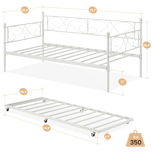 Black Metal Platform Sofa Bed Frame with Heavy Castor Metal Slats,Sofa Bed with Metal Headboard and Footboard,Suitable for Bedroom, Living Room,No Spring Box Needed,Black