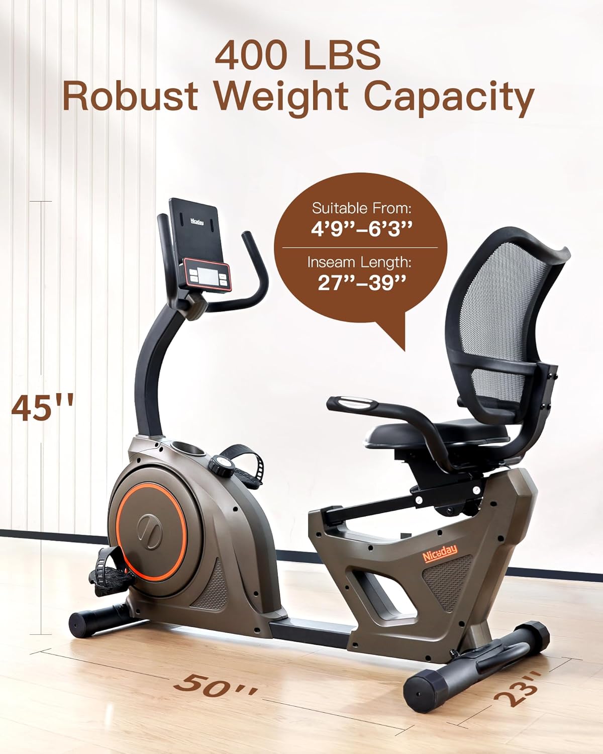 Niceday Recumbent Exercise Bike & Elliptical Machine, 16 Resistance Levels and 400LB Weight Limit