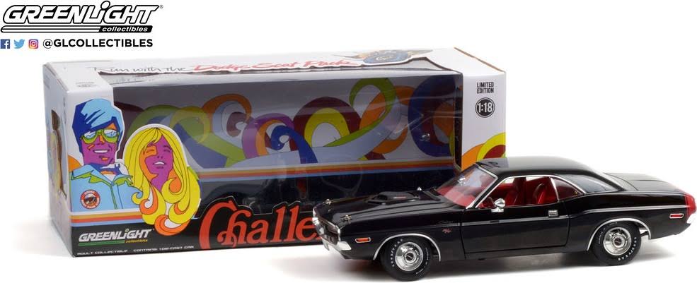 1970 Dodge Challenger R/T 440 Six Pack Black with Red Interior and Deluxe Wheel Covers 1/18 Diecast Model Car by Greenlight