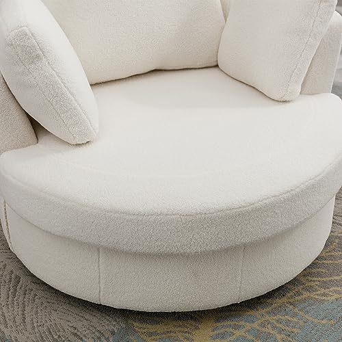 42.2" W Swivel Accent Barrel Chair and Half Swivel Sofa with 3 Pillows 360 Degree Swivel Round Sofa Modern Oversized Arm Chair Cozy Club Chair for Bedroom Living Room Lounge Hotel,Ivory Sherpa