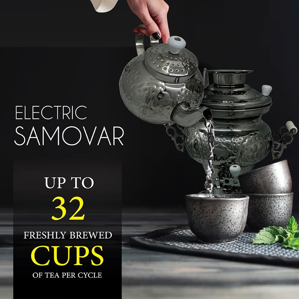 Electric Stainless Steel Samovar - Modern Traditional Design Tea Kettle Overheat Protection LED Temperature Stainless Pot (1 liter) Large Stainless Steel (5.0 Liters) Silver