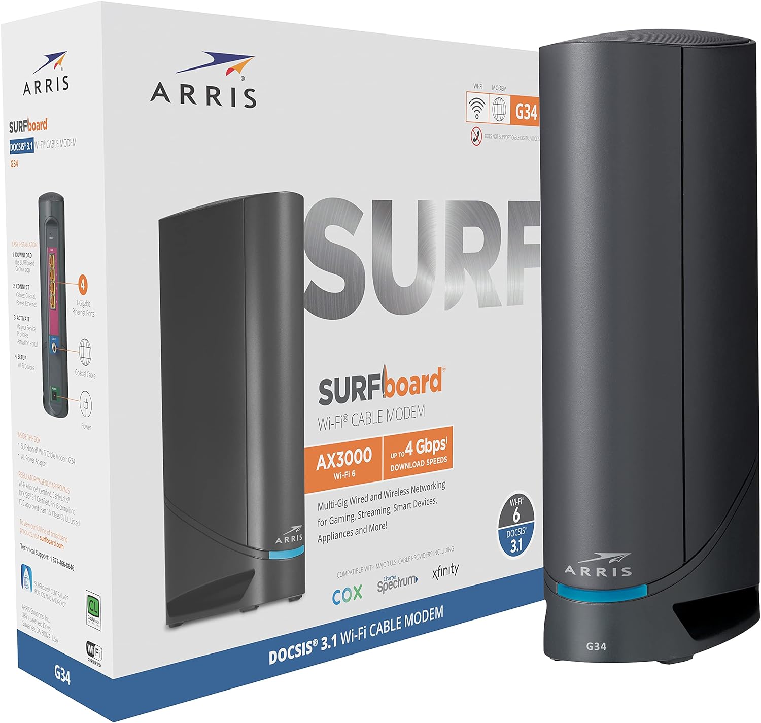 ARRIS SURFboard SBG8300 DOCSIS 3.1 Gigabit Cable Modem & AC2350 Dual Band Wi-Fi Router, Approved for Cox, Spectrum, Xfinity & others (black)