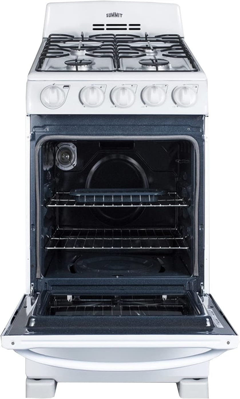 Summit RG200WS 20"" Freestanding Gas Range with 4 Burners 2.3 cu. ft. Oven Capacity Broiler Compartment ADA Compliant in White
