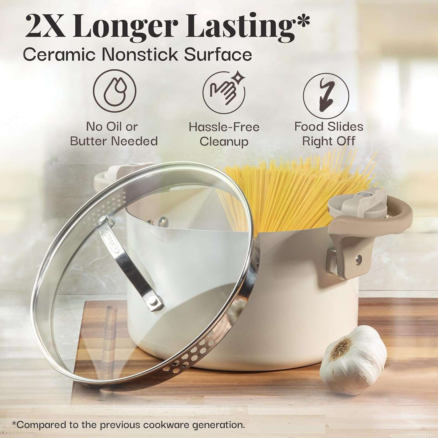 Gotham Steel 12 Pc Ceramic Pots and Pans Set Non Stick with Multipurpose Stock Pot Pasta Pot, Kitchen Cookware Sets, Non Stick Pots and Pan Set, Non Toxic Ceramic Cookware Set, DIshwasher Safe