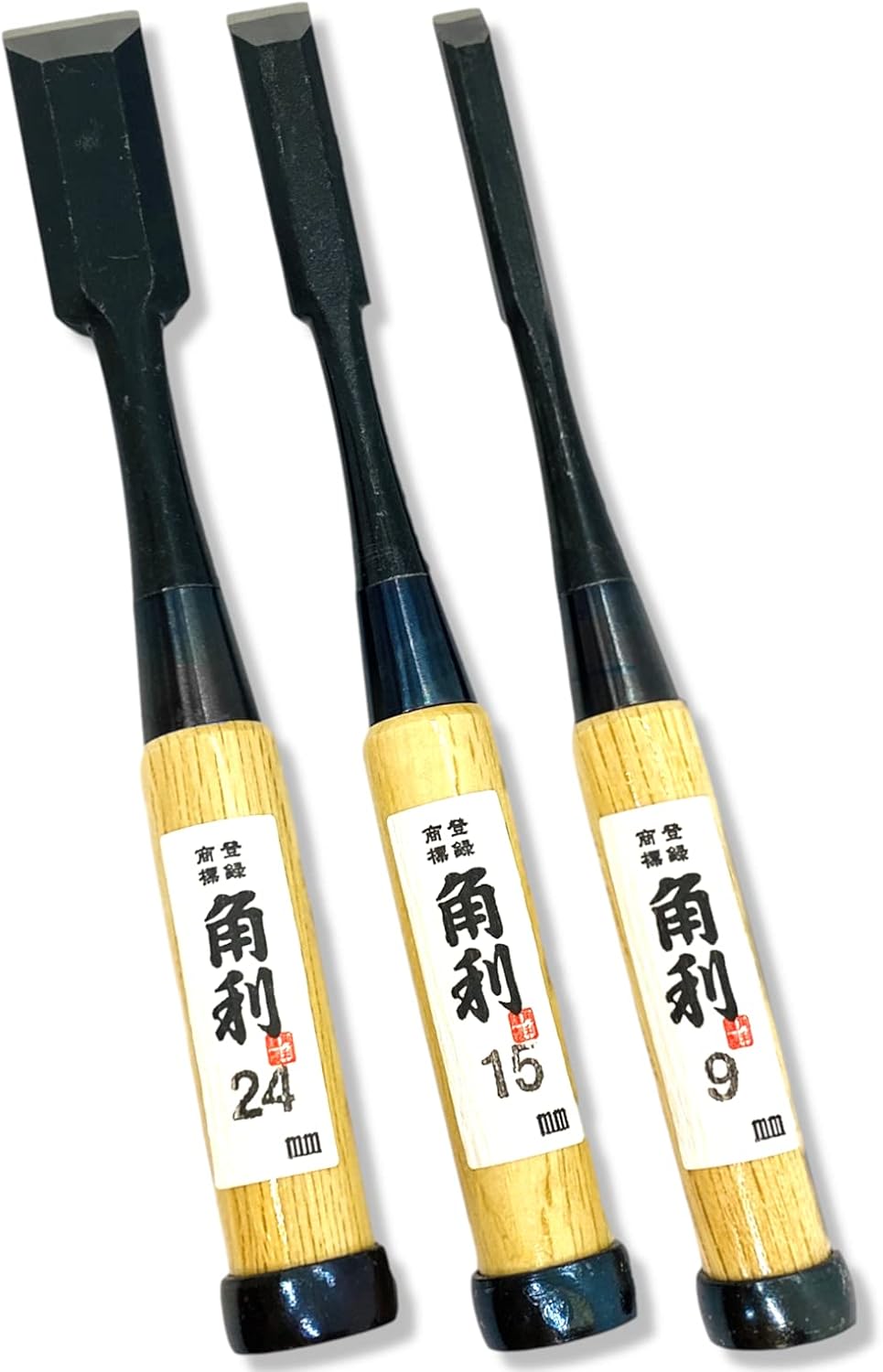 KAKURI Japanese Wood Chisel Set 3 piece Professional Japanese Oire Nomi for Woodworking, Carving, Mortising, Dovetailing, Razor Japanese Carbon Steel, White Oak Handle, Made in JAPAN Pack of 2