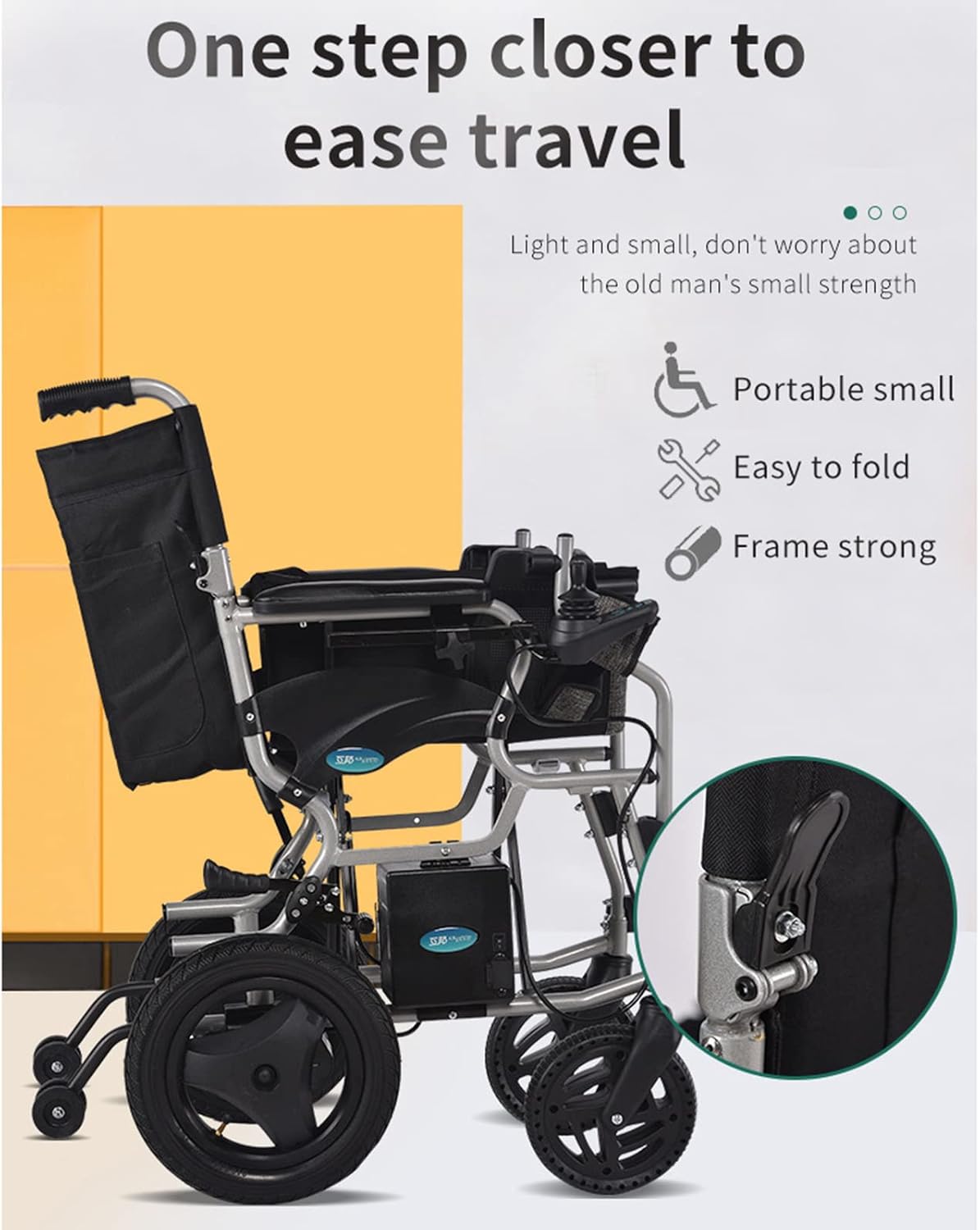 Lightweight Electric Wheelchair, Folding Portable Travel Transport Scooter, Designed for Comfortable Safe Travel, Front and Rear Dual Control