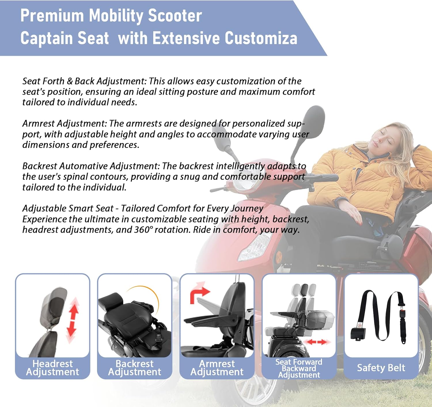 Heavy Duty Mobility Scooter, 800W 4-Wheel All Terrain Electric Vehicle, 3-Speed Adjustable, 35 Miles Range, Adjustable Seat, Rear Lockbox, 550 lbs Capacity, for Adults & Seniors, Blue