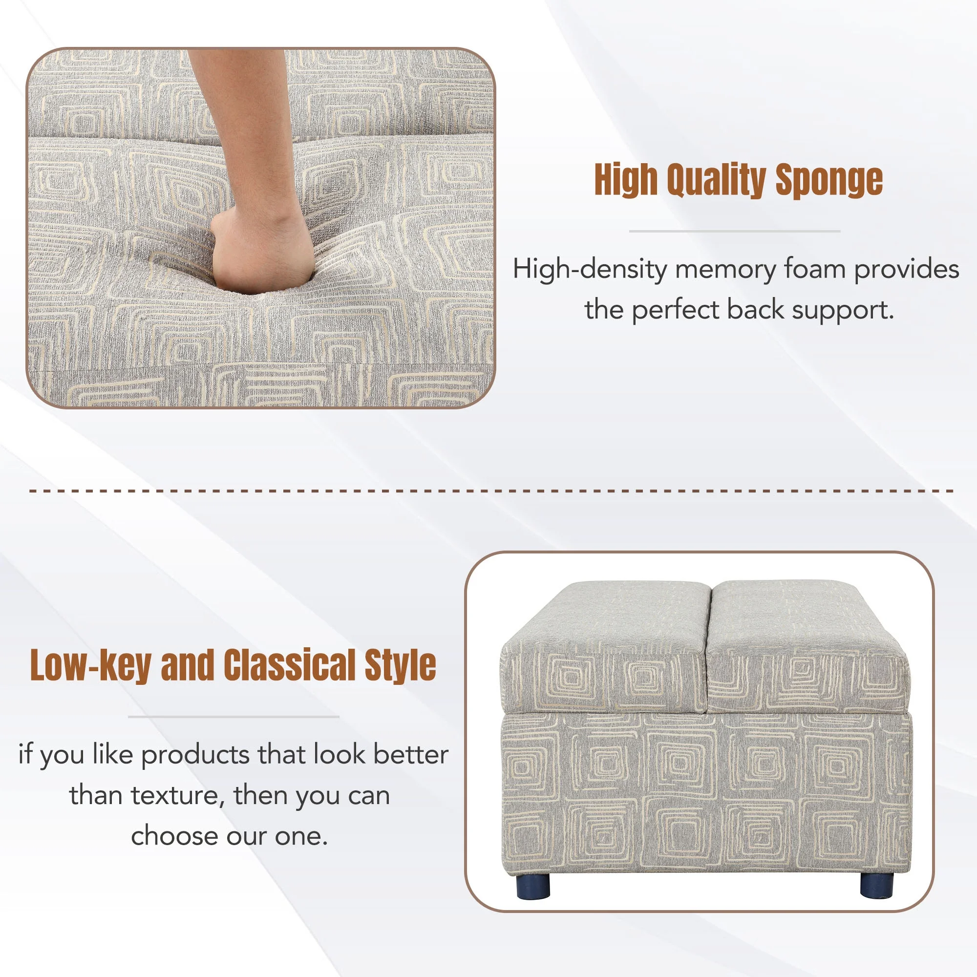 Soges 63" Folding Ottoman Sleeper Bed with Mattress Convertible Guest Bed, Gray