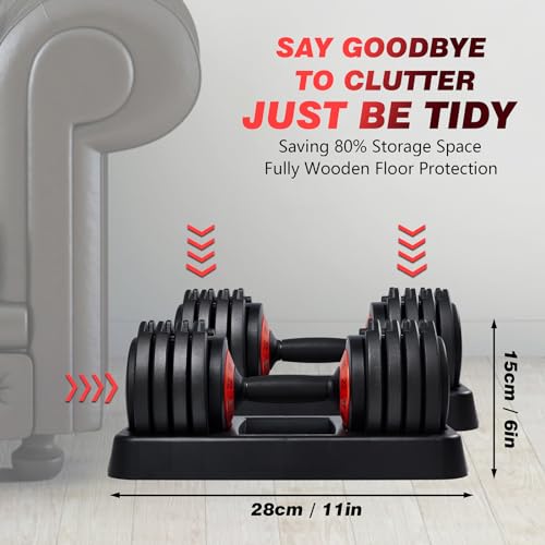 25/55 Lbs Pair Adjustable Black Grip Handle Dumbbell Set, Fast Adjust Dumbbell Weight for Exercises Pair Dumbbells for Men and Women in Home Gym Workout Equipment, Dumbbell with Tray Suitable for Full Body