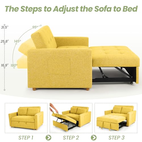 Convertible Sofa Bed, 3-in-1 Sleeper Sofa Pull Out Couch Bed, 2-Seater Linen Fabric Loveseat Futon Sofa with Spring Support, Adjustable Backrest for Small Spaces, Living Room, Navy Blue