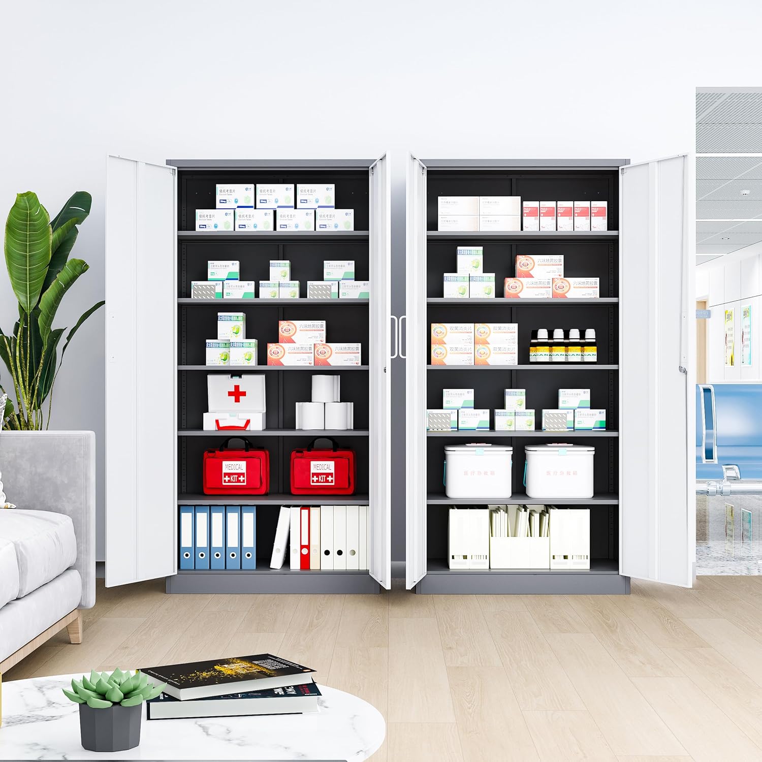 Metal File Cabinet,Locking Storage Cabinet with 2 Doors and 4 Adjustbale Shelves,Steel Tool Cabinet for Garage,Basement,Home Office