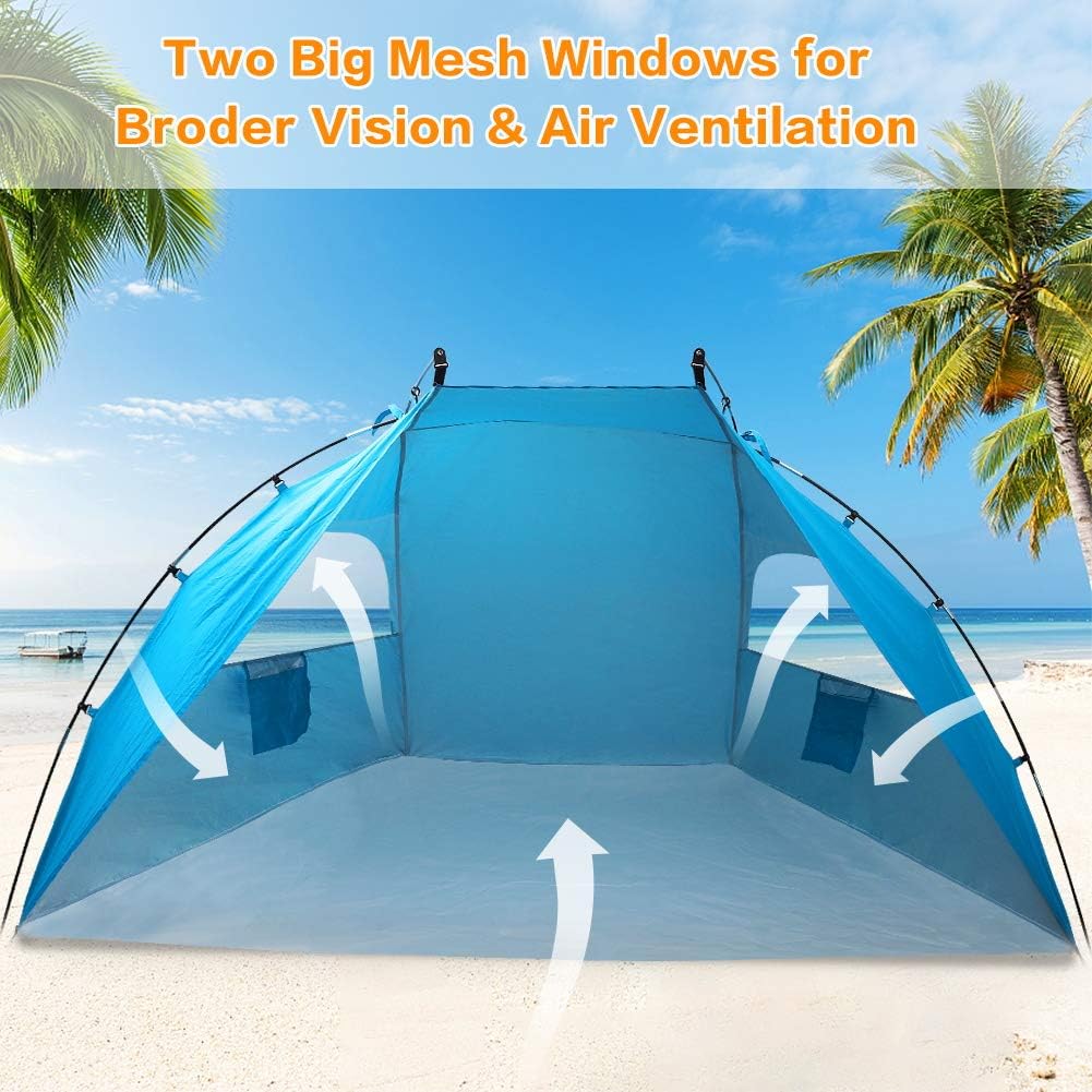 Easy Set Up Portable Sun Shelter Beach Tent Camping Shelter, 9ft Large Tent for Family, UV Protection,Blue