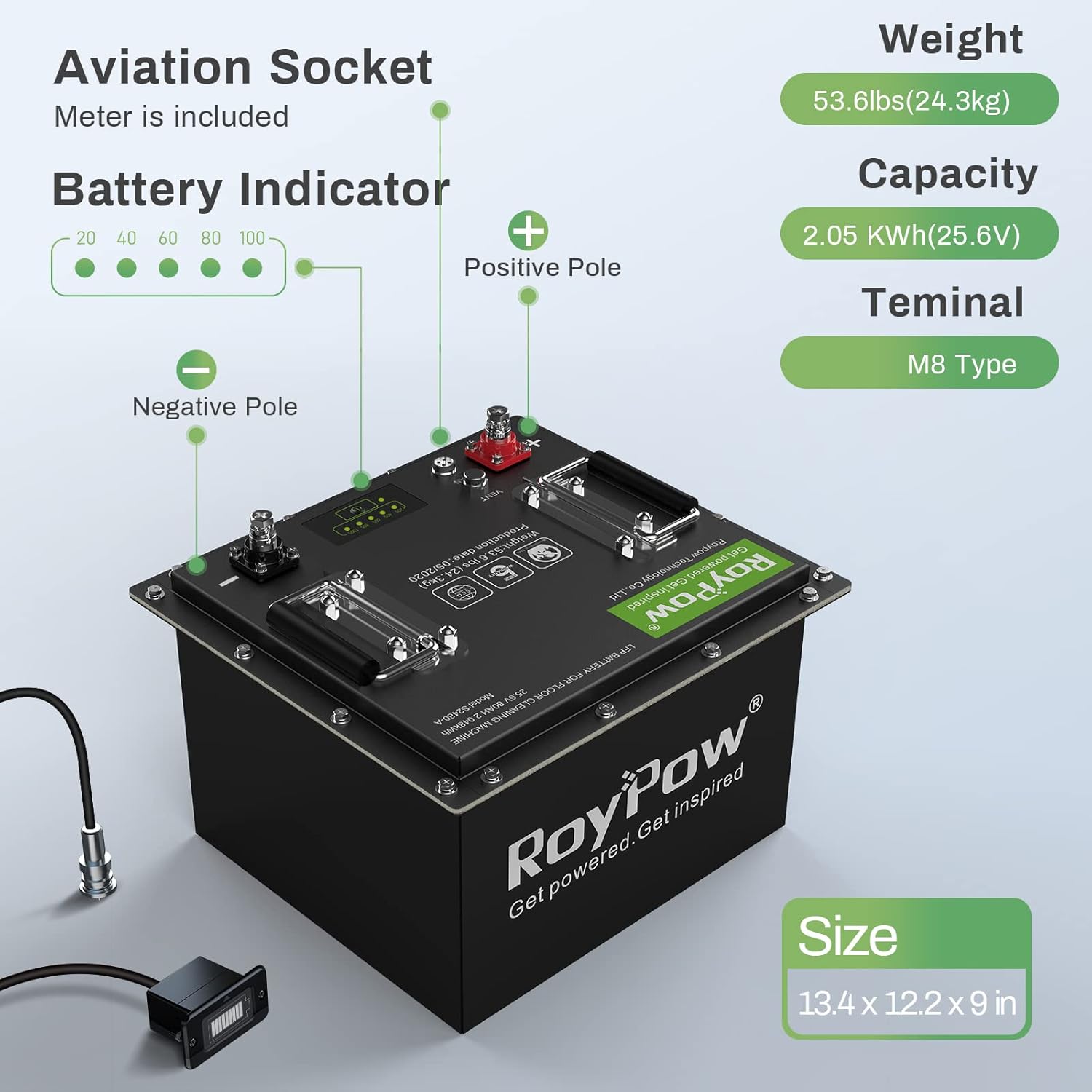12V Lithium Battery 30Ah, RoyPow Deep Cycle LiFePO4 for RV, Solar Marine and Off-grid Applications