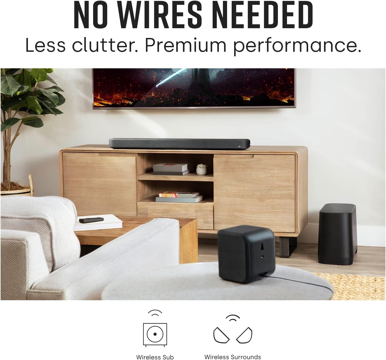 Polk True Surround III 5.1 Channel Wireless Surround Sound System, Includes Sound Bar, L & R Rear Surrounds and 7" Subwoofer, Dolby Digital Decoding, Built-in Bluetooth, Easy Setup