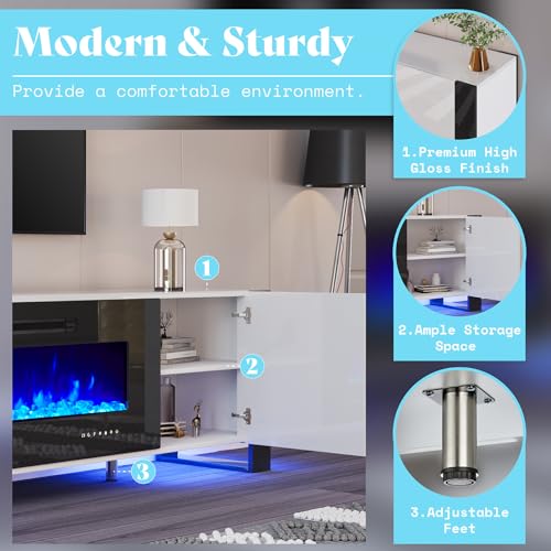 AMERLIFE Entertainment Center with 36" Fireplace and 2 Bookshelves, Includes TV Stand for TVs Up to 80in, Modern LED Lights TV Console for Living Room