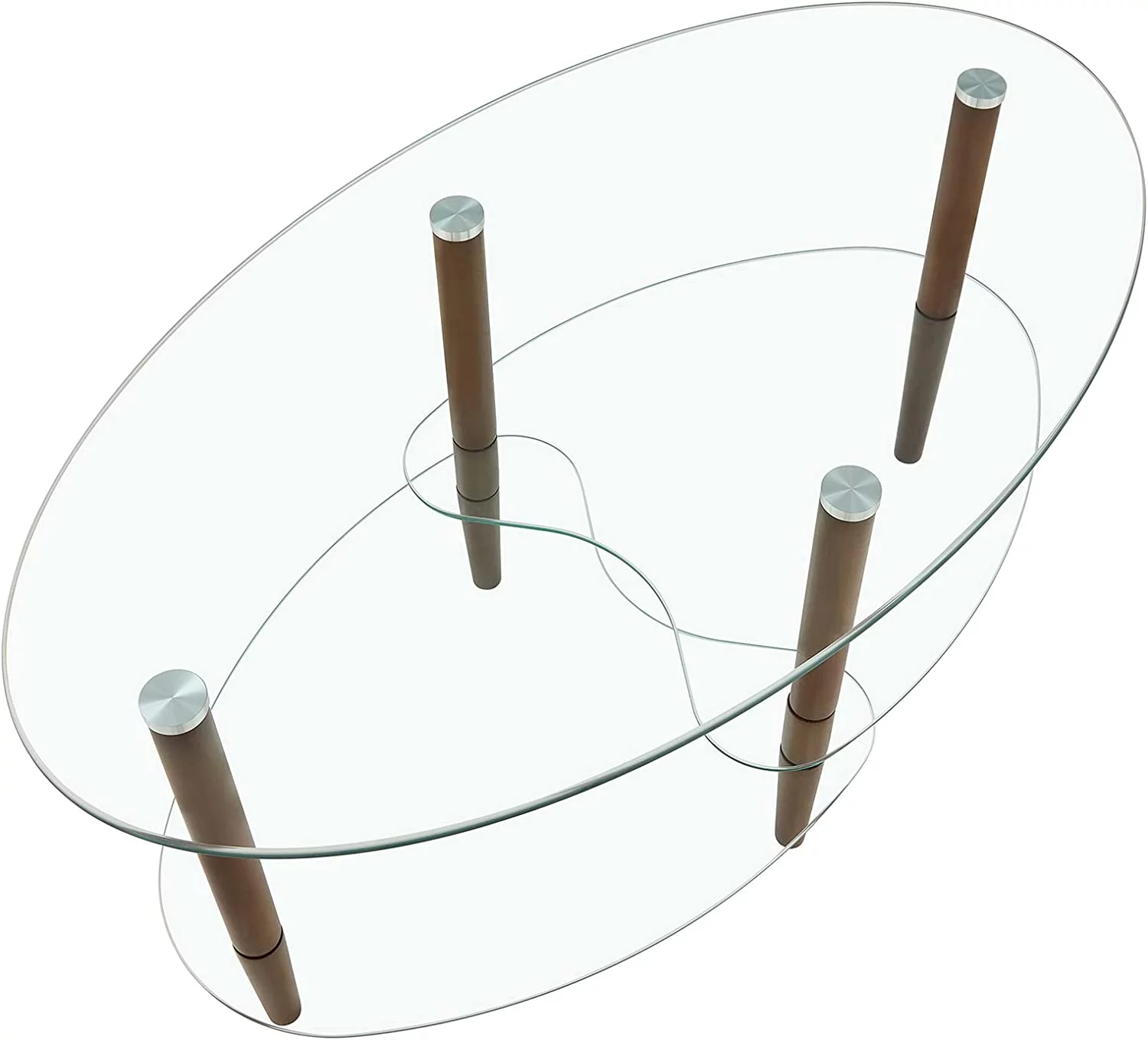 Glass Coffee Table  Oval Glass Coffee Table  Transparent Glass Coffee Table  Oak Wood Leg Tea Table  3-Layer Glass Table  Living Room   Suitable for Waiting Room  Living Room