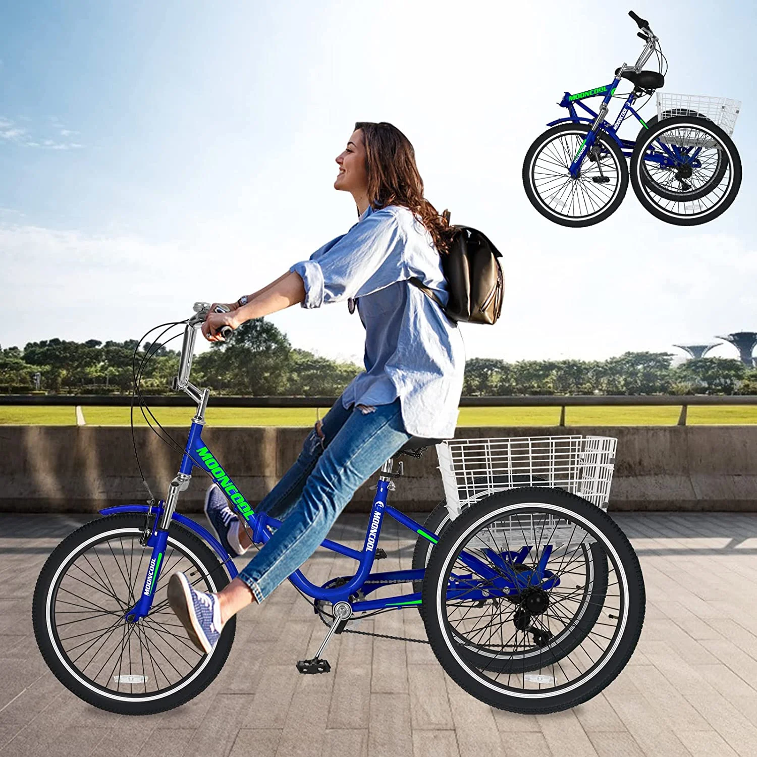 ABORON 20/24/26 inch 7 Speed Adult Folding Tricycles with Basket, 3-Wheels Cruiser Bike, Camping Folding Trikes for Women, Men, Seniors