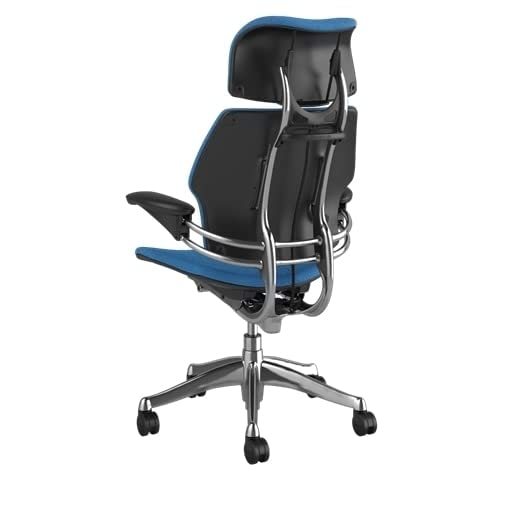 Humanscale Freedom Office Chair with Headrest - Ergonomic Work Chair with Standard Height Adjustable Duron Arms - Wheels for Carpet - Polished Aluminum Frame with Black Corde 4 Fabric