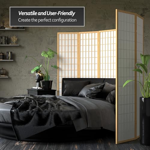 Red Lantern 6 ft. Tall Window Pane Shoji Screen-Natural-4 Panels Room Divider