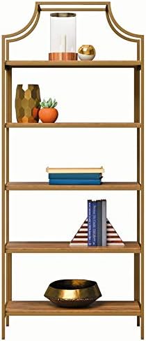 Sauder International Lux 5-Shelf Metal Frame Bookcase Gold Satin/Sindoori Mango