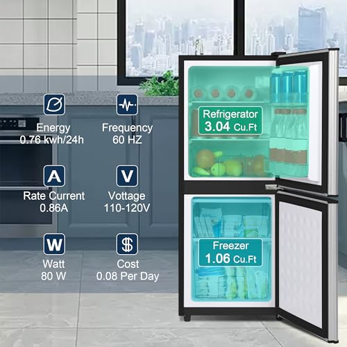 Small Refrigerator with Freezer, 4.1 Cu. Ft. Compact Mini Refrigerator with Freezer for Apartment, Dorm, Office, Family, Basement, Garage, Low Noise Defrost Storage