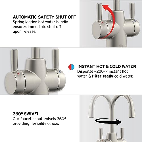 InSinkErator HOT250 Instant Hot Water Dispenser System, Single-Handle Faucet in Satin Nickel with 2/3-Gallon Stainless Steel Tank, H250SN-SS