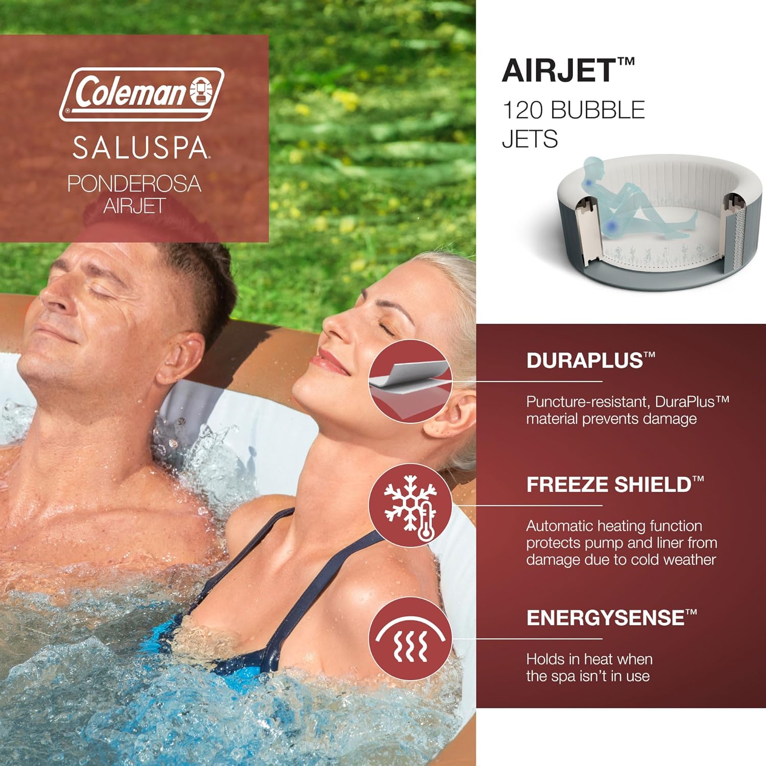 Inflatable Hot Tub Round Portable Outdoor Spa with 20 Soothing Air Nozzles and Cover