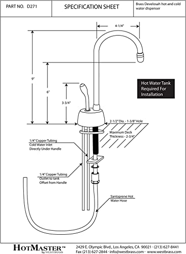 Westbrass Handle Hot Water Dispenser Faucet (Tank sold separately), Satin Nickel