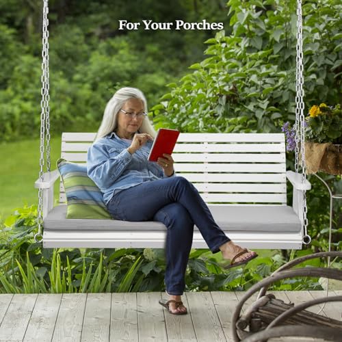 VINGLI Heavy Duty 880 LBS Patio Wooden Porch Swing Outdoor with Extra Cushion, Farmhouse Hanging Bench Tree Swing with Adjustable Chains for Yard | Garden | Lawn | Balcony (5 FT, Rustic)