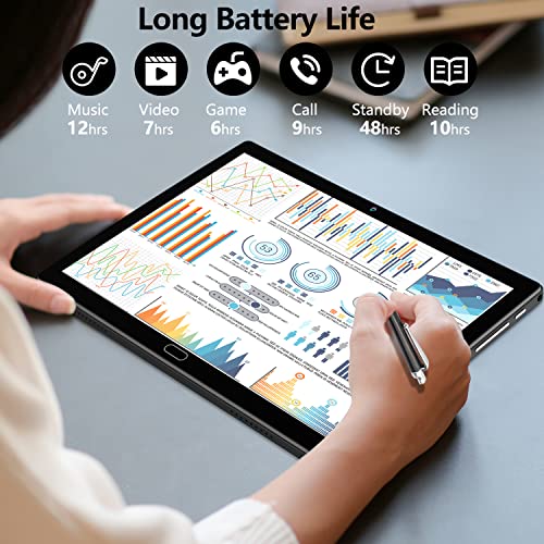 2024 Newest Android 13 Tablet, 2 in 1 Tablet 10.1 Inch, 4G Cellular Tablet with Keyboard, 64GB ROM + 4GB RAM, Octa-Core Processor, 2 Sim Slots, 13MP Camera, GPS/WiFi/Bluetooth/Mouse/Stylus(Black)