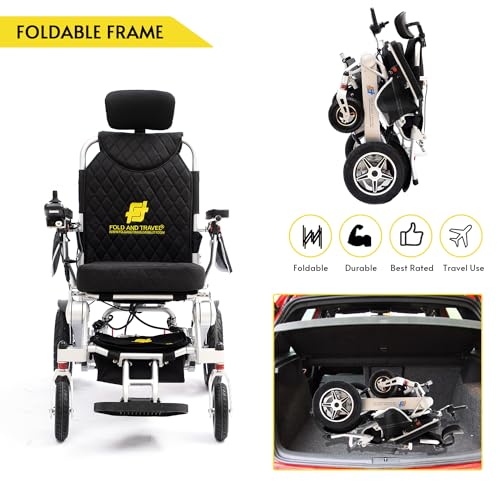 Enhanced Mobility Lightweight Foldable Electric Wheelchair for Seniors and Adults, Ideal Travel Companion with Portable Power Chair (1 Battery 15+ Miles Range, Blue Seat)